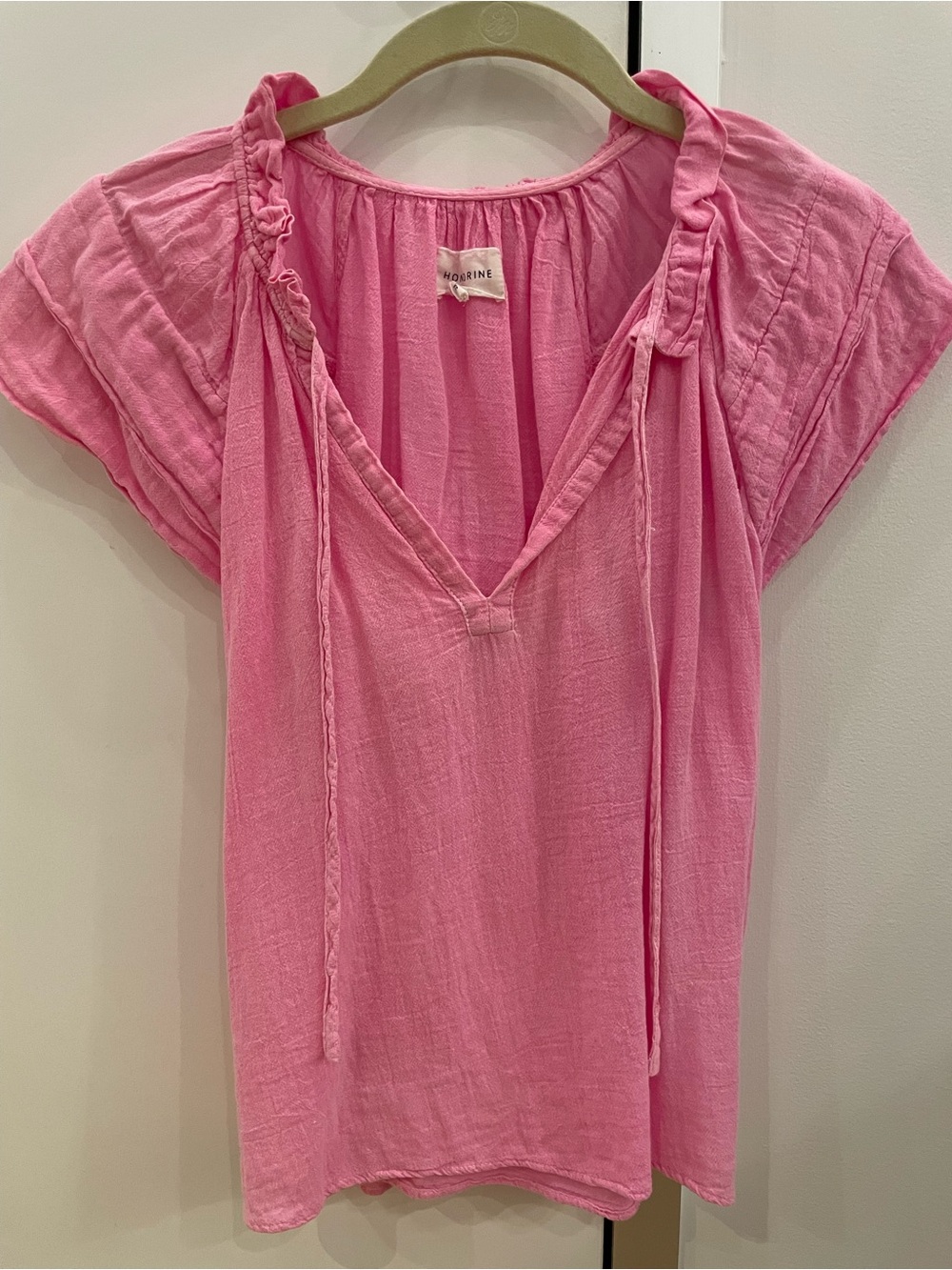 Marc Aurel Pink V-Neck Tie-Front Gauze Blouse